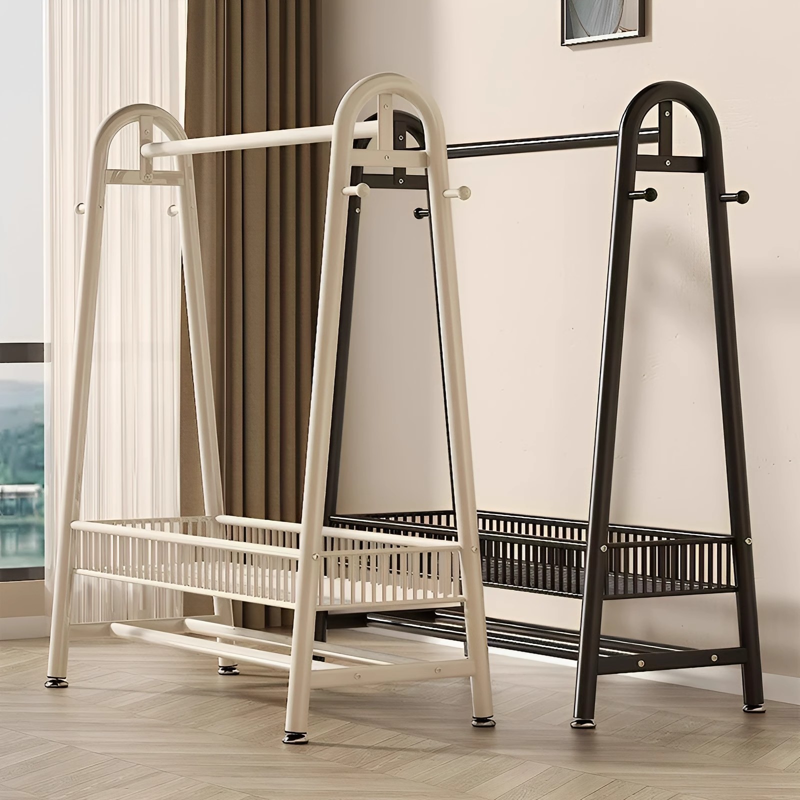 Clothes Rack Bedroom Floor-Standing Clothes Drying Rack Indoor Home Balcony Clothes Rack Storage Rack Thickeneded Coat Rack Clothes Hanger Hanging Rod
