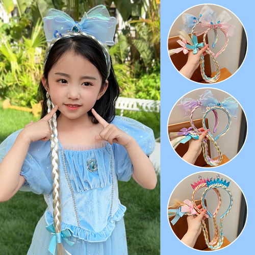 Elsa Crown Ponytail Hairband for Kids, Princess Style Hair Accessories for Girls, Frozen Inspired Hair Clips