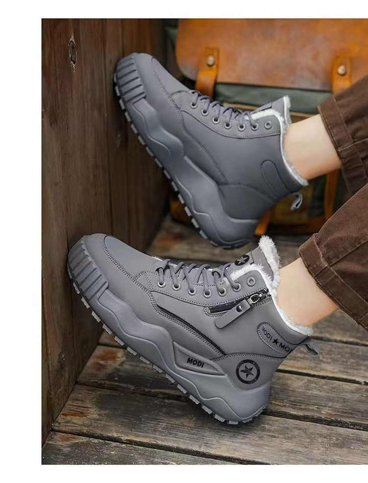 Giày bốt nam cổ cao lót lông giữ ấm chống thấm nước đế dày — CT15 Kaki, CT15 màu xám, CT15 màu đen chi tiết 9