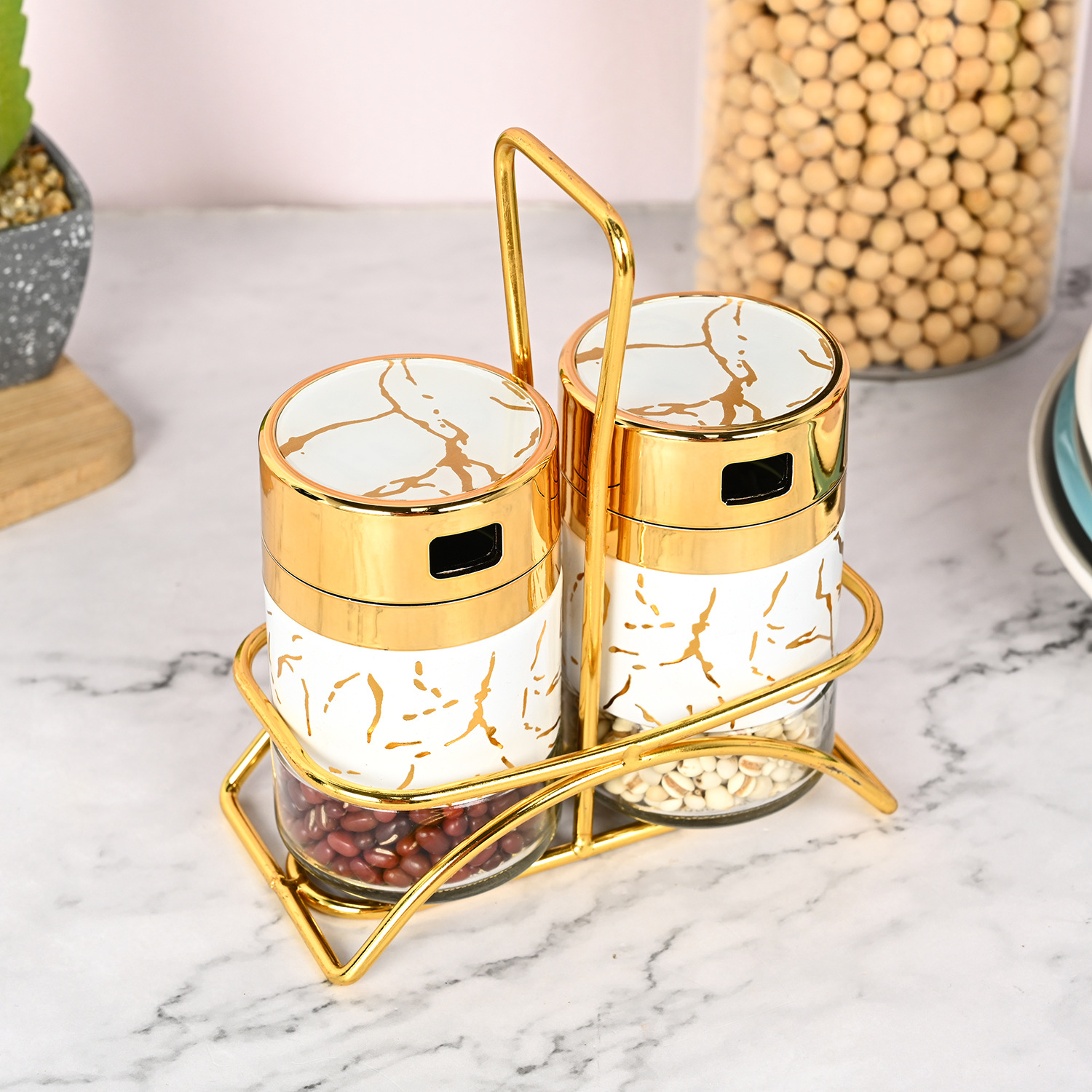 Caja de condimento de cocina transfronteriza moderna simple condimento tarro Rosa hogar Luz lujo condimento tarro traje combinación al por mayor