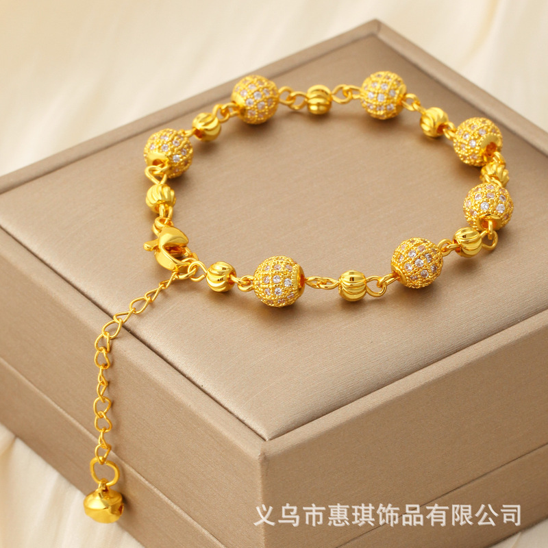Fashion 24K Gold-Plated Copper Zircon Gold Ball Bracelet for Women, Elegant Inlaid Bead Bracelet, Light Luxury Versatile Bracelet Fashion 24K Gold-Plated Copper Zircon Gold Ball Bracelet for Women, Elegant Inlaid Bead Bracelet, Light Luxury Versatile Bracelet