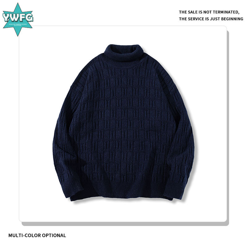 YWFG ropa de hombre retro alta sensación suéter de color sólido 2025 otoño invierno tejido suelto Jacquard cuello alto camisa de manga larga
