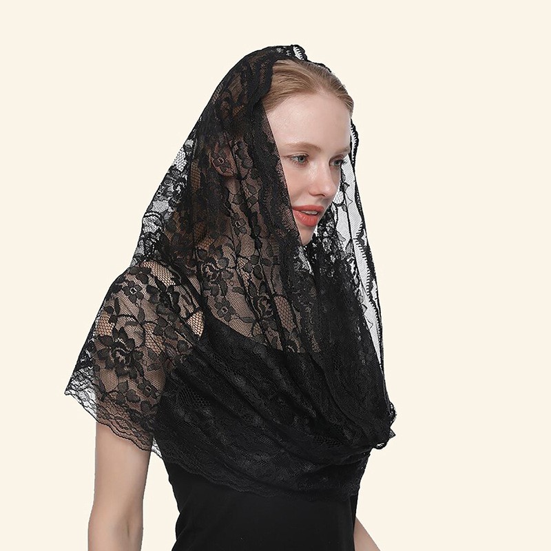 Lace trim scarf for women, black and white solid color veil shawl, elegant and fashionable gauze scarf, new Korean style