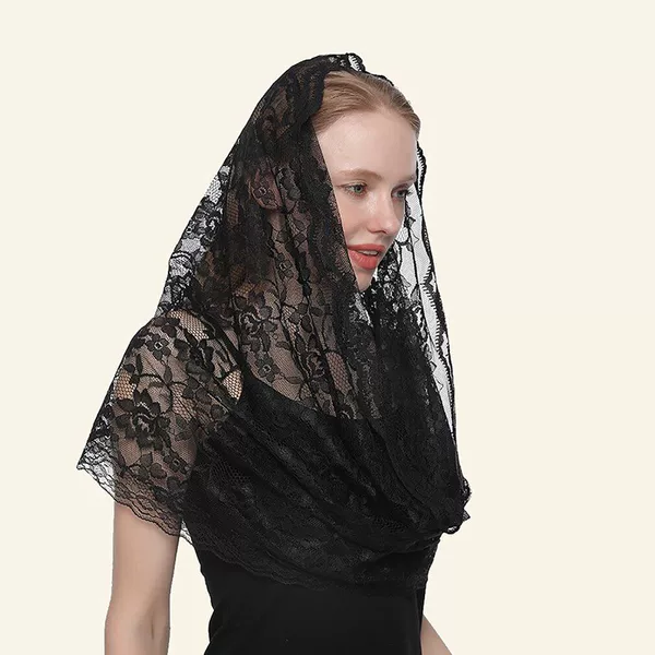 Lace trim scarf for women, black and white solid color veil shawl, elegant and fashionable gauze scarf, new Korean style