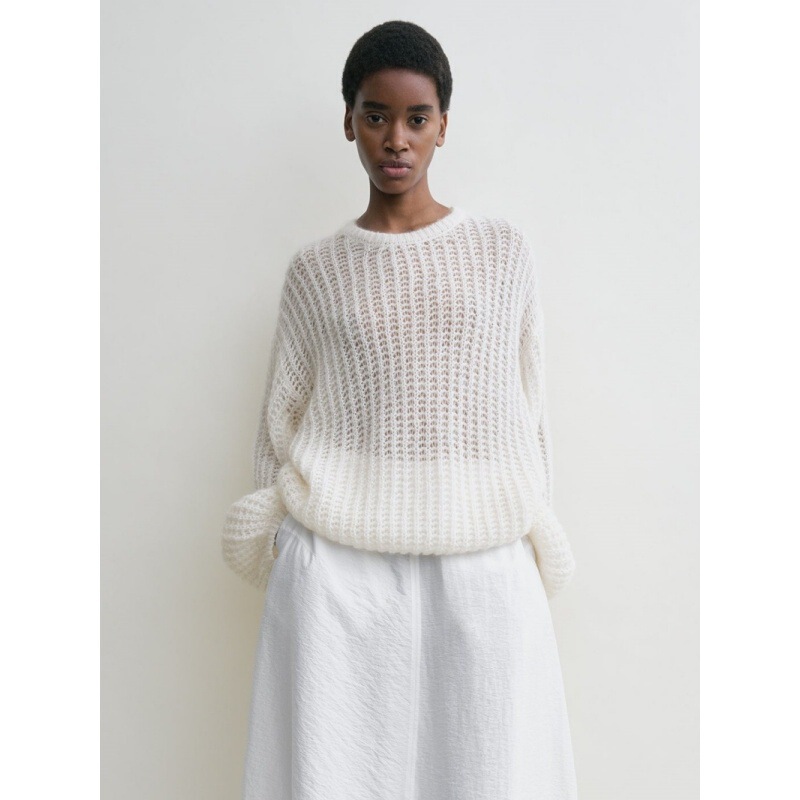 Longmei Loose Hollow-Out Fluffy Women's Sweater 2026 Early Spring New Tot Style Simple Long-Sleeve Lazy Knitwear Longmei Loose Hollow-Out Fluffy Women's Sweater 2026 Early Spring New Tot Style Simple Long-Sleeve Lazy Knitwear