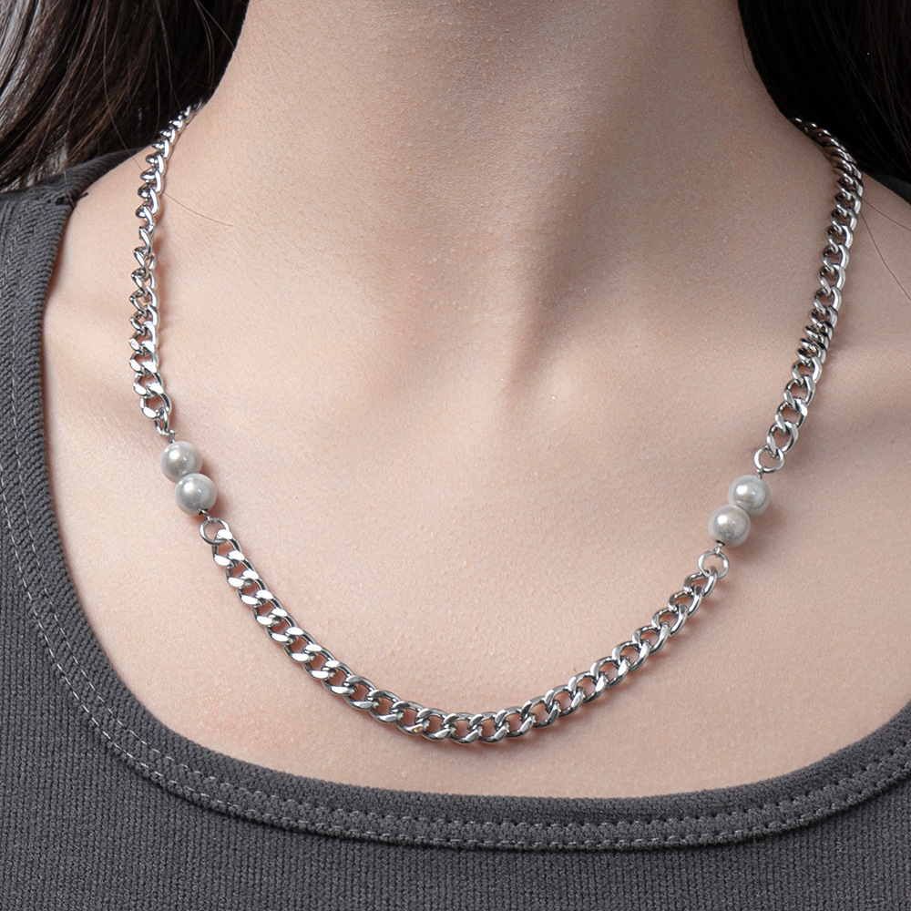 Hip Hop Geometrisch Titan Stahl Polieren Künstliche Perlen Halskette display picture 4