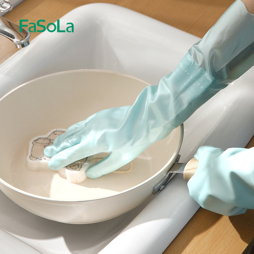 FaSoLa household thickened dishwashing gloves women's kitchen durable waterproof laundry washing dishes flocking housework gloves