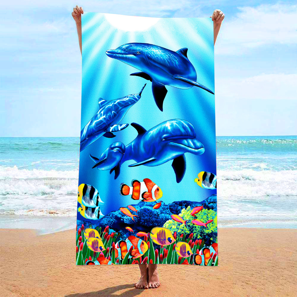En stock, nueva toalla de baño de playa de microfibra transfronteriza, toalla estampada, toalla de baño absorbente de vacaciones de natación en la playa