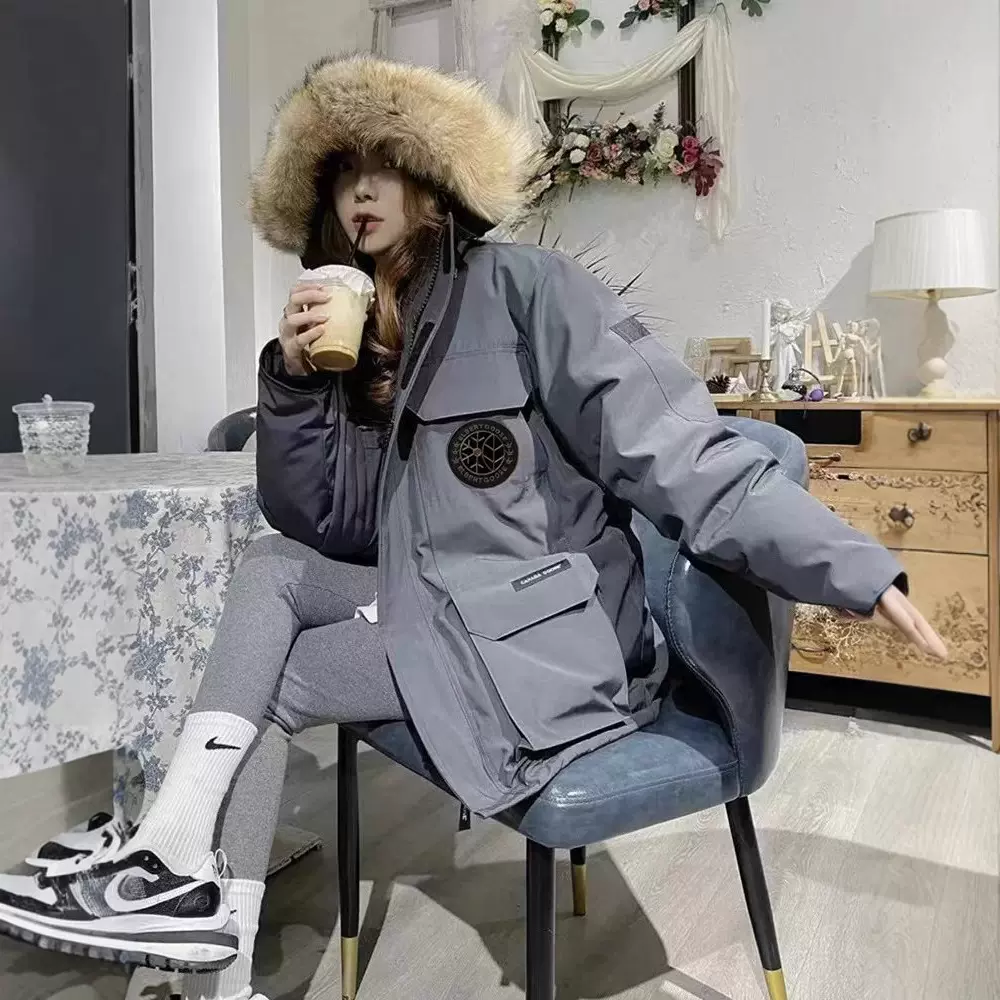 跨境冬季新款羽绒服男女款高版本男女加厚毛领连帽派克外套