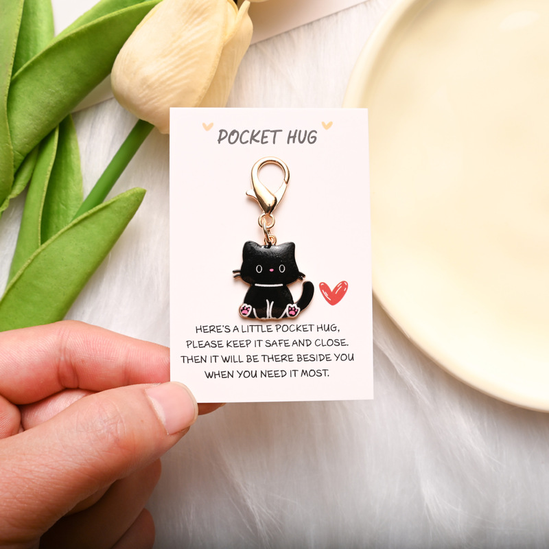 国境を越えたホットセール POCKET HUG 英語インスピレーションカード かわいい漫画の猫キーホルダー バッグペンダント|undefined