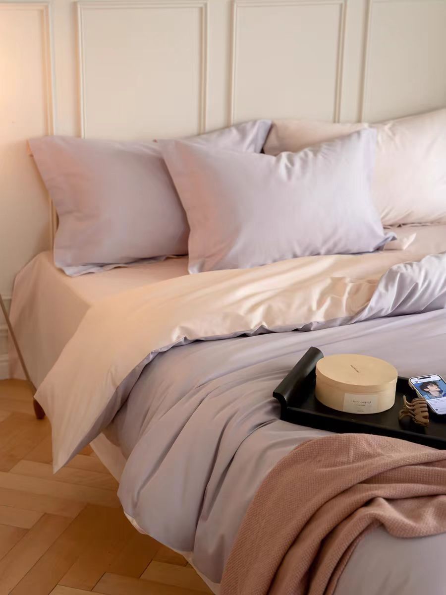 El estilo nórdico de 100 cortesía de satín largo algodón de cuatro piezas de algodón puro simple de color sólido sábanas de cama de algodón