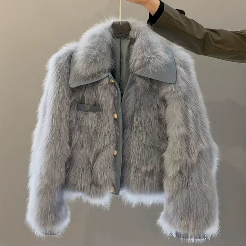 Женская кожаная куртка из меха лисы с легким запахом, зимняя 2025, короткая меховая куртка