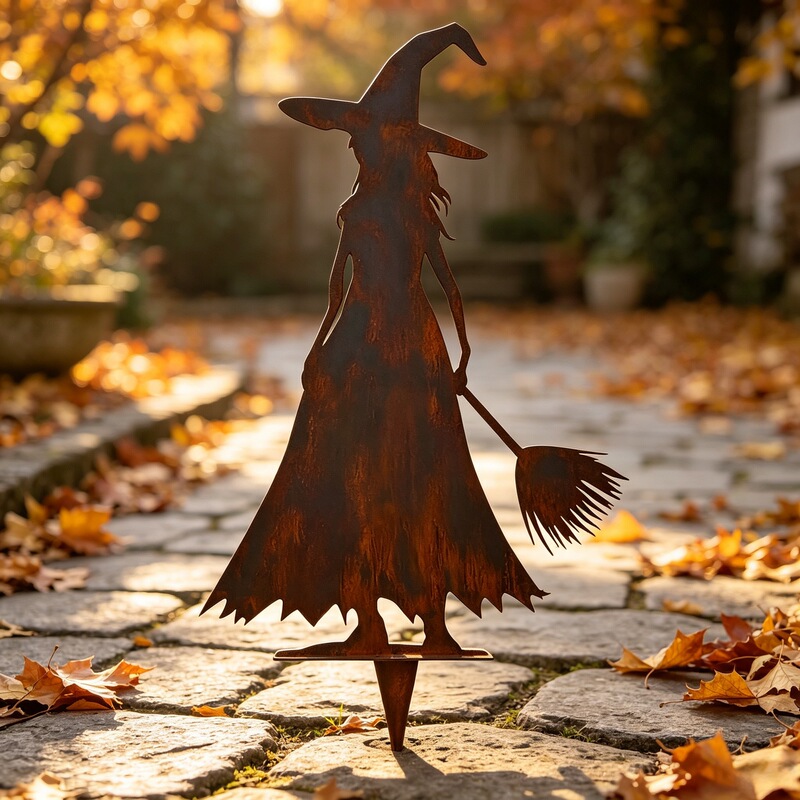 Halloween Iron Art Witch Stake - Vintage Metal Silhouette Outdoor Garden Lawn Courtyard Holiday Decoration Ornament Halloween Iron Art Witch Stake - Vintage Metal Silhouette Outdoor Garden Lawn Courtyard Holiday Decoration Ornament