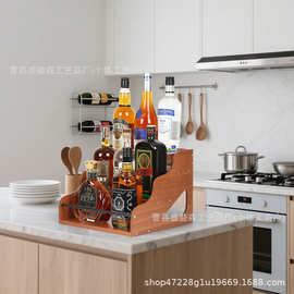 木制厨房台面调味瓶收纳架实木红酒瓶展示架阶梯式咖啡胶囊置物架