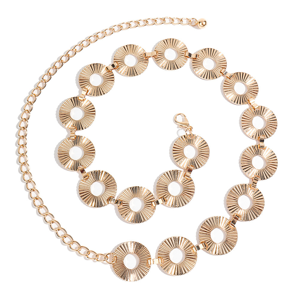 85g Weight Zinc alloy Buckle Material Waist Chain Classification Metal Material Round Pattern Unisex Gender Simple Style Style Lady Round Metal Unisex Chain Belts 9