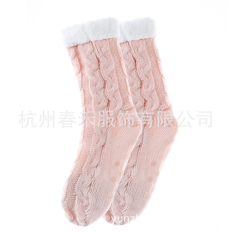 Factory Direct Sales Cross-Border Popular Autumn and Winter Fleece-Lined Warm Christmas Socks with Glue Anti-Slip Home Floor Socks and Slippers Socks
