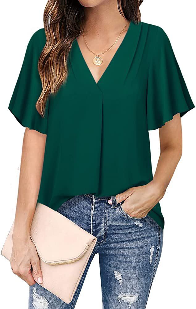 Women's Chiffon Shirt Short Sleeve Blouses Patchwork Fashion Solid Color display picture 7