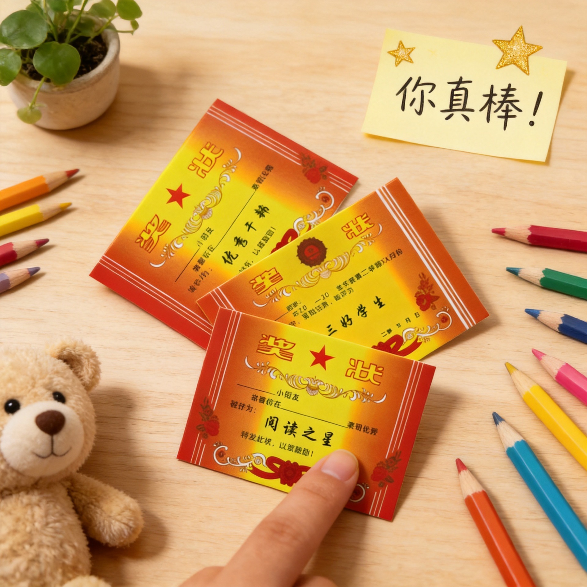 Dollhouse, "Three Good Student" Award Certificate Decoration, Miniature Ornament for Everyday Life Scenes, DIY Simulation, Emotional Development