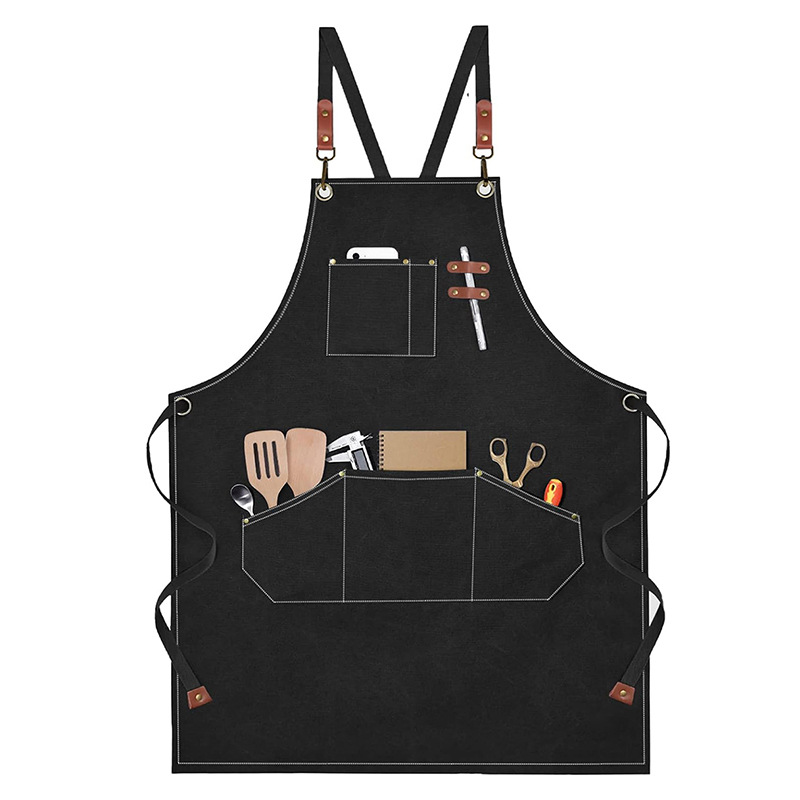 Cross-border Amazon lienzo grueso delantal logotipo personalizado leche tienda de té cafetería ropa de trabajo arte estudiante delantal al por mayor