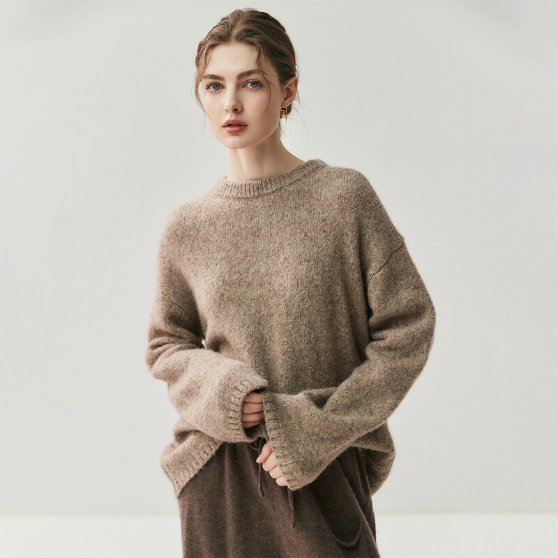 Relaxed and Lazy Loose Cow Wool Alpaca Knitwear Women's Round Neck Thickeneded 2025 Autumn and Winter New Slim Fluffy Knitwear