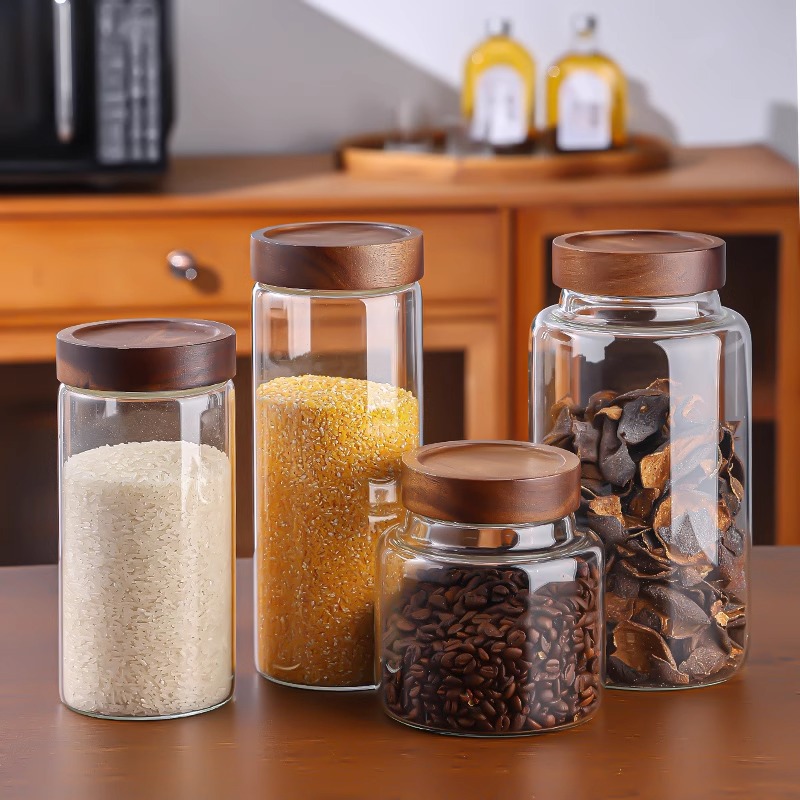 Sealed jar glass food grade household coffee powder tea tangerine peel jar kitchen moisture-proof coarse cereals storage transparent jar
