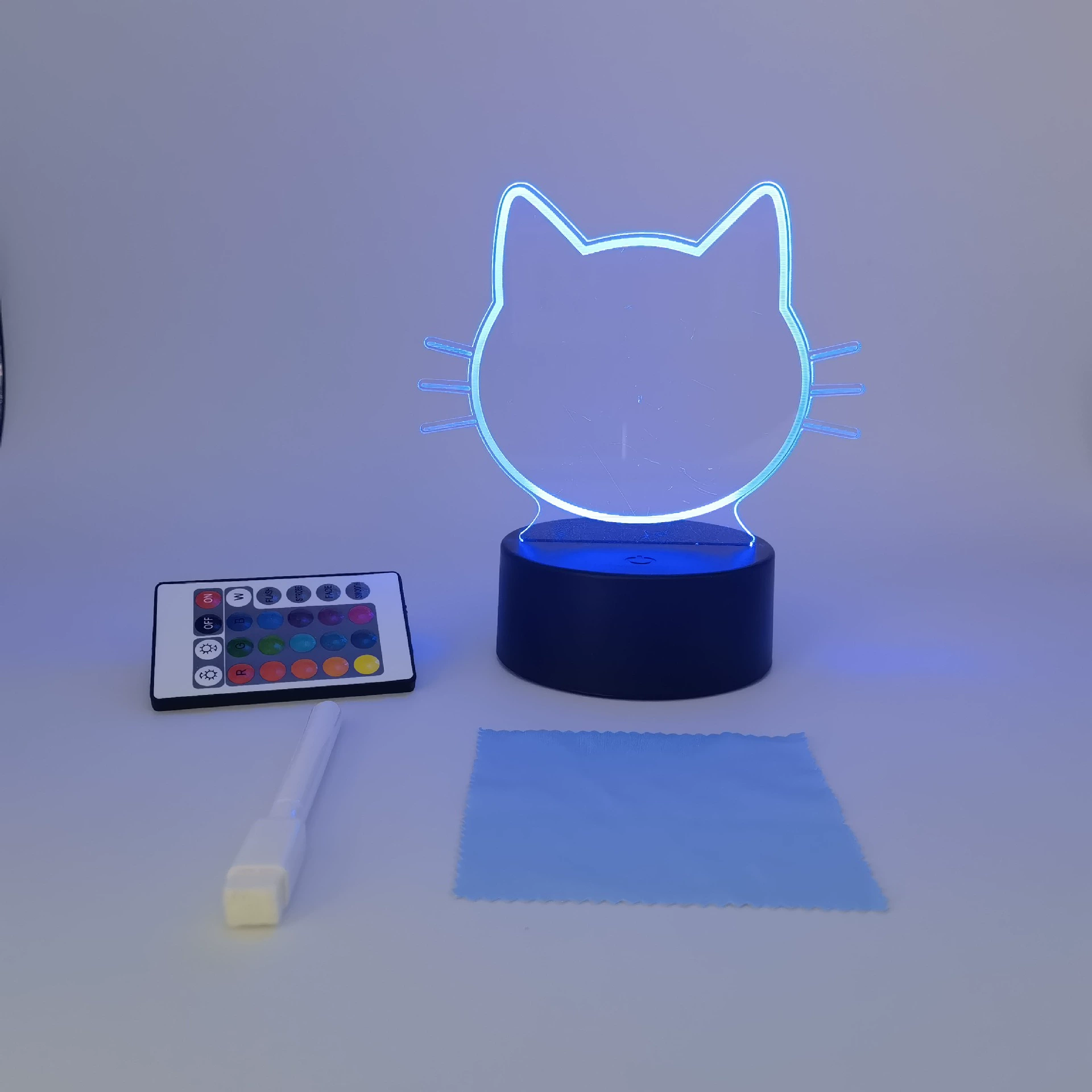 3D ночная лампа с пультом дистанционного управления, USB 4W, акриловая панель и база ABS, черная или белая