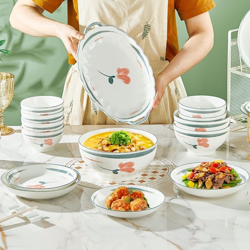 Nordic Style Ceramic Bowls and Plates for Home Use, Rice Bowls, Noodle Bowls, Soup Bowls, Dish Plates, Round Plates, Creative and Simple High-Footed Bowls Nordic Style Ceramic Bowls and Plates for Home Use, Rice Bowls, Noodle Bowls, Soup Bowls, Dish Plates, Round Plates, Creative and Simple High-Footed Bowls