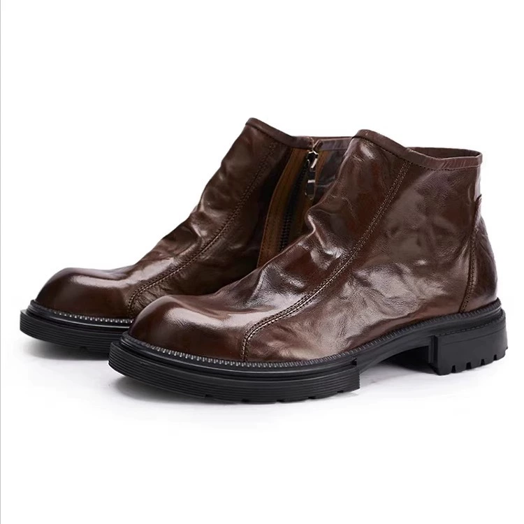 Высокие ботинки (Martens) натуральная телячья кожа, платформа, боковая молния, демисезон