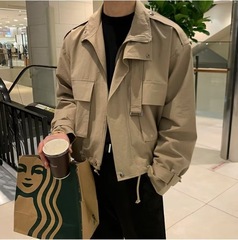 轻熟风帅气男士外套春秋季韩版设计感潮流假两件翻领复古工装夹克
