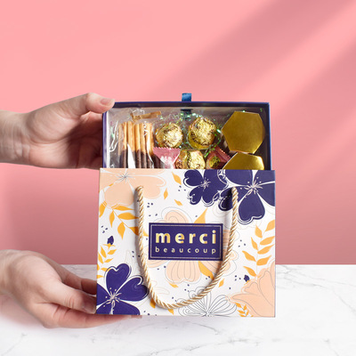 ins风纸盒现货抽拉式结婚喜糖伴手礼品盒硬纸板方形包装礼盒定制