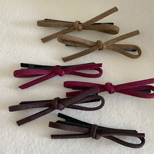 韩国安可拉红氛围麂皮绒蝴蝶结发夹时髦高级感侧边夹刘海夹发卡