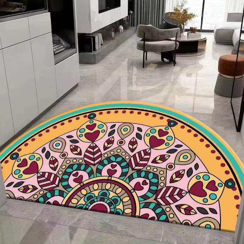 Alfombra de entrada, alfombra de terciopelo cristalino, alfombra semicircular de estilo bohemio absorbente de agua y resistente al desgaste, alfombra para la entrada del hogar.