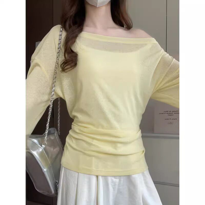 Women's Spring/Summer 2026 Loose-fitting, Slimming, Breathable Long-sleeved T-shirt with a Pure and Sensual Style