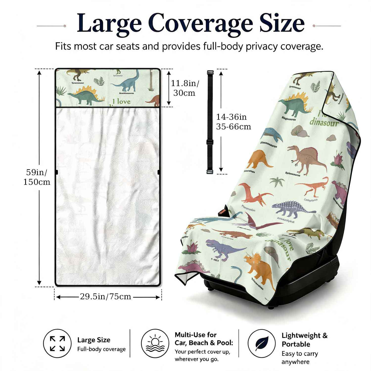 Printed bath towel and car seat cover 2-in-1, ultra-fine fiber outdoor beach and car dual-use universal seat cushion