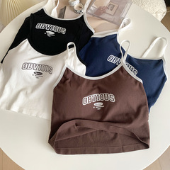American-style BM street contrasting color suspender vest with breast pads to wrap the chest and expose the navel with letter print short top