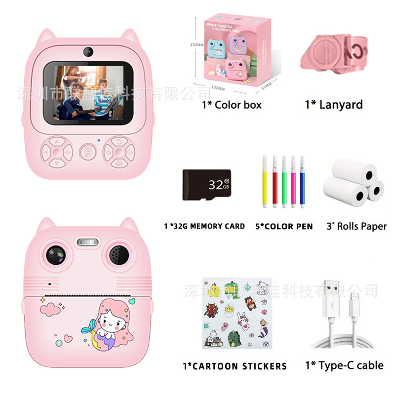 FUENTE fabricante nuevos niños Polaroid Cámara HD Foto Video impresión Cámara juguete entrega transfronteriza