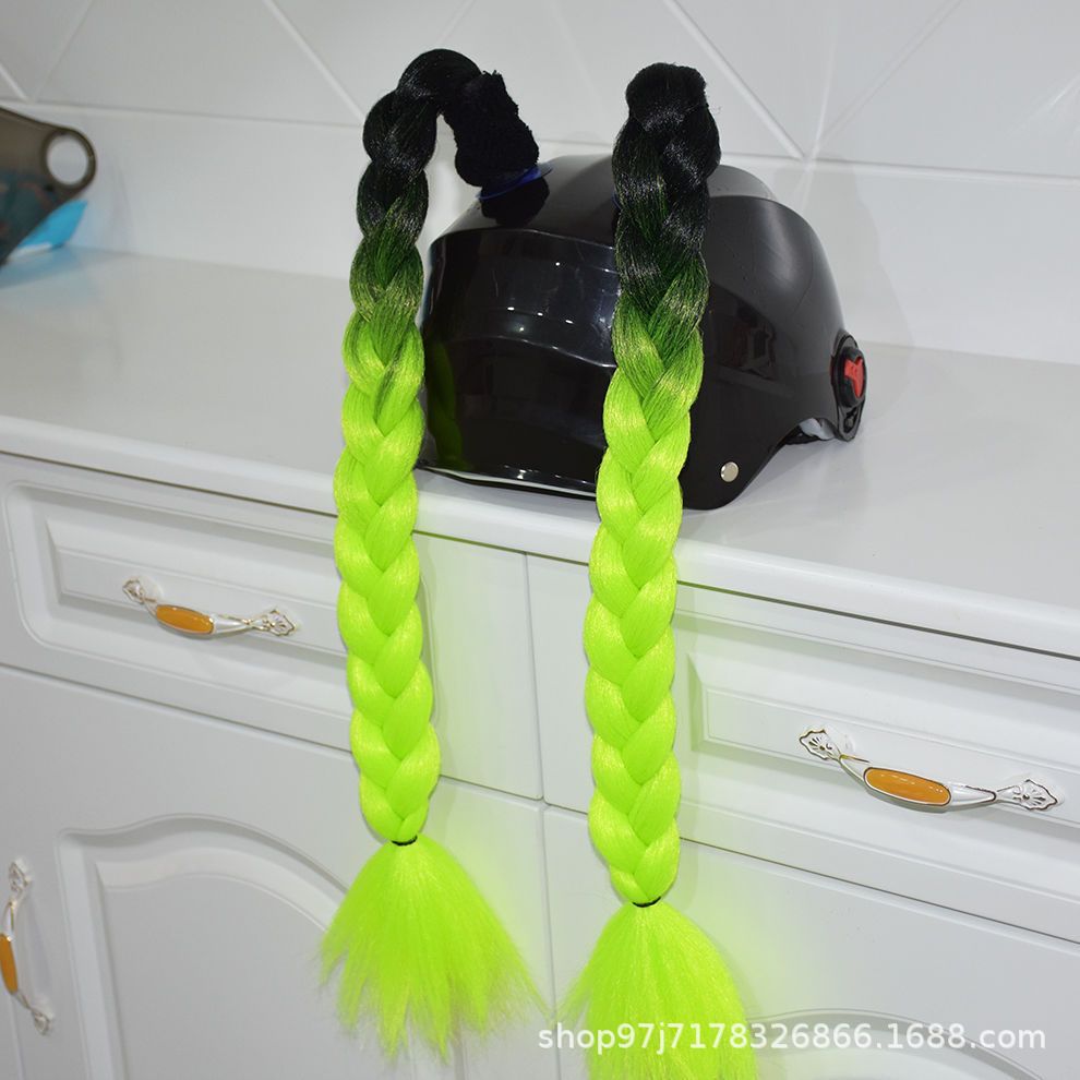 Motuoche – Helmet Braids Pigtails Auto Parts and Accessories - black-yellow-and-green-braids-pair