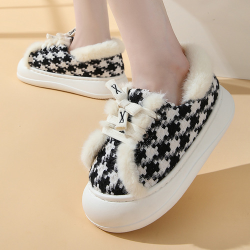 新款雪地靴韩版包跟女室内室外加绒厚底防滑保暖情侣毛毛棉鞋批发