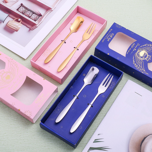 S stainless steel ice cream scoop square spoon mooncake fork titanium gold spoon fork mug spoon coffee spoon dessert spoon