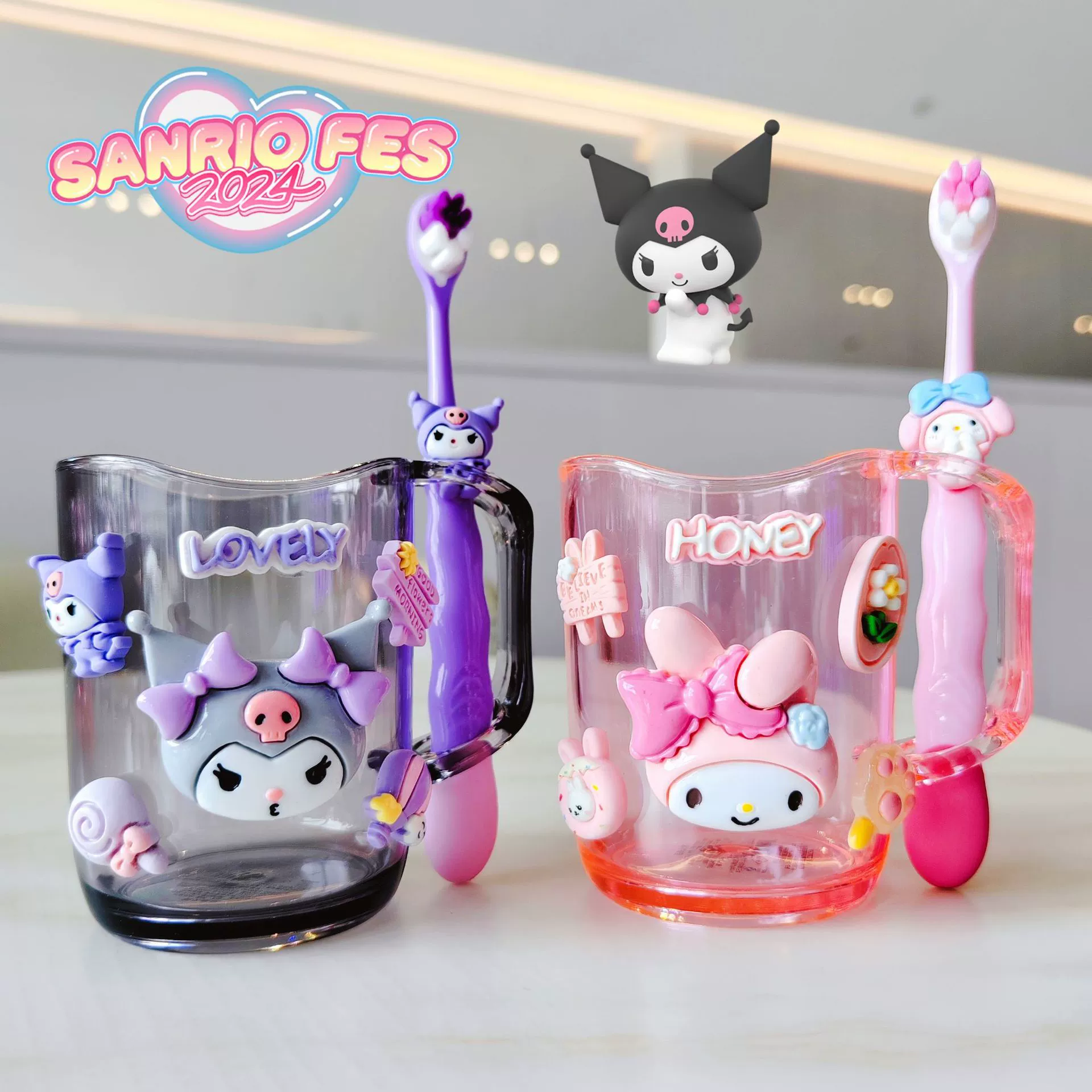 Кубок для полоскания рта Sanrio имеет высокое значение прозрачный Rins мытье дома милый зубной цилиндр пара куроми зубная щетка чашка