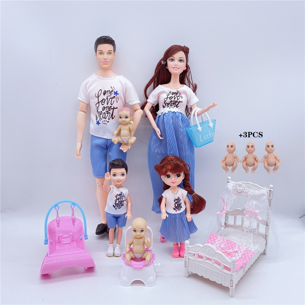 Ensemble De Poupée Familiale – 5 Personnes Avec Maman Enceinte, Papa, 3 Enfants Et Bébé – Accessoires Inclus, Jouet éducatif