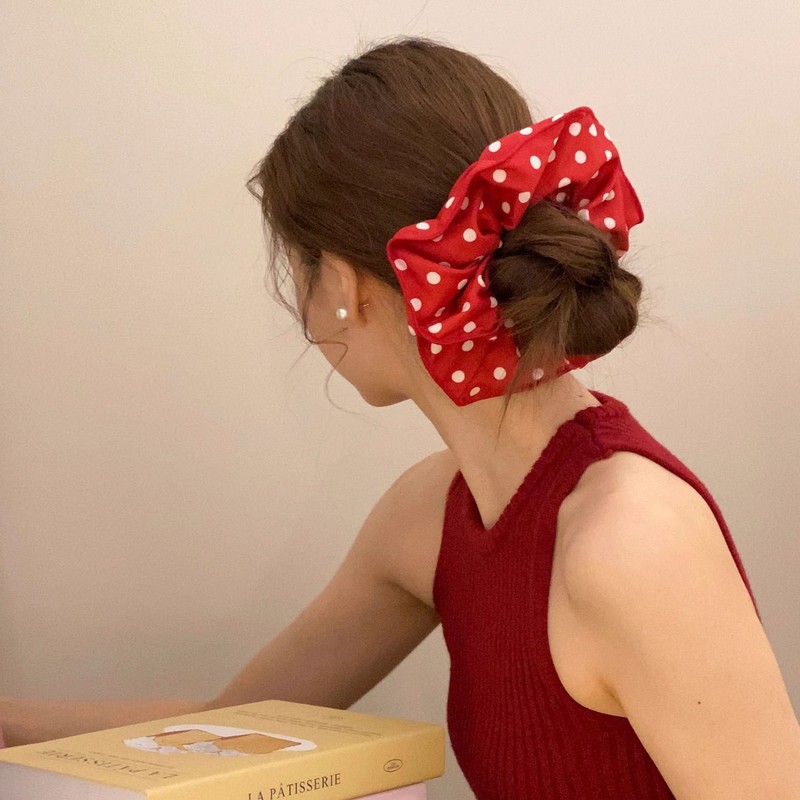 法式波点大肠发圈女2025新款头花发绳丸子头超大号发饰头绳大肠圈|undefined