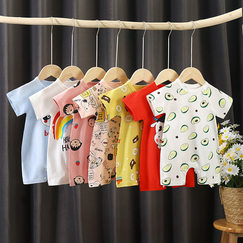 Baby onesie short-sleeve suit for summer, baby clothing, A-class crawling suit, pure cotton, unisex, diaper cover, newborn suit.