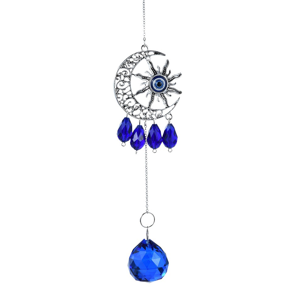 Venta al por mayor transfronteriza Ojo del Diablo azul lágrima Luna jardín decoración sol colector cristal carillones de viento colgante