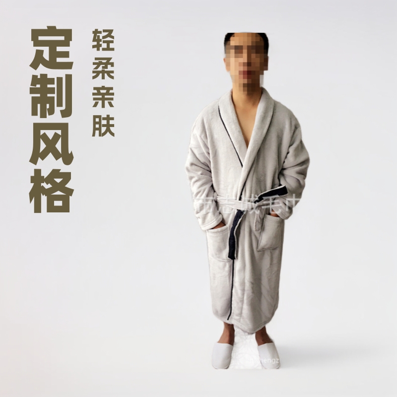 厂家批发酒店珊瑚绒男士青果领浴袍女士领情侣家用加厚