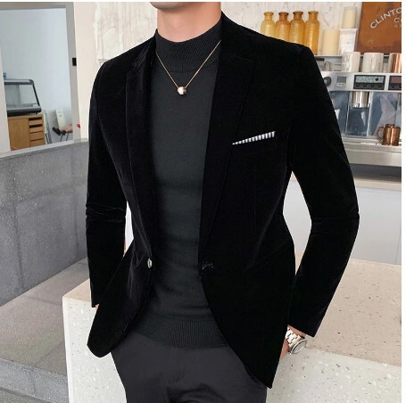Spring and Autumn Velvet Suit Jacket high quality Slim-fit Suit Jacket Fashion Casual Men's Groom Singer