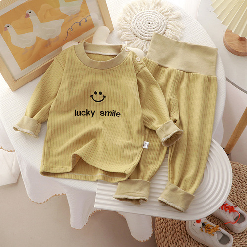 Children's high-waisted underwear set, infants and young children's velvet autumn clothes, long johns, girls' and boys' home clothes, Korean version