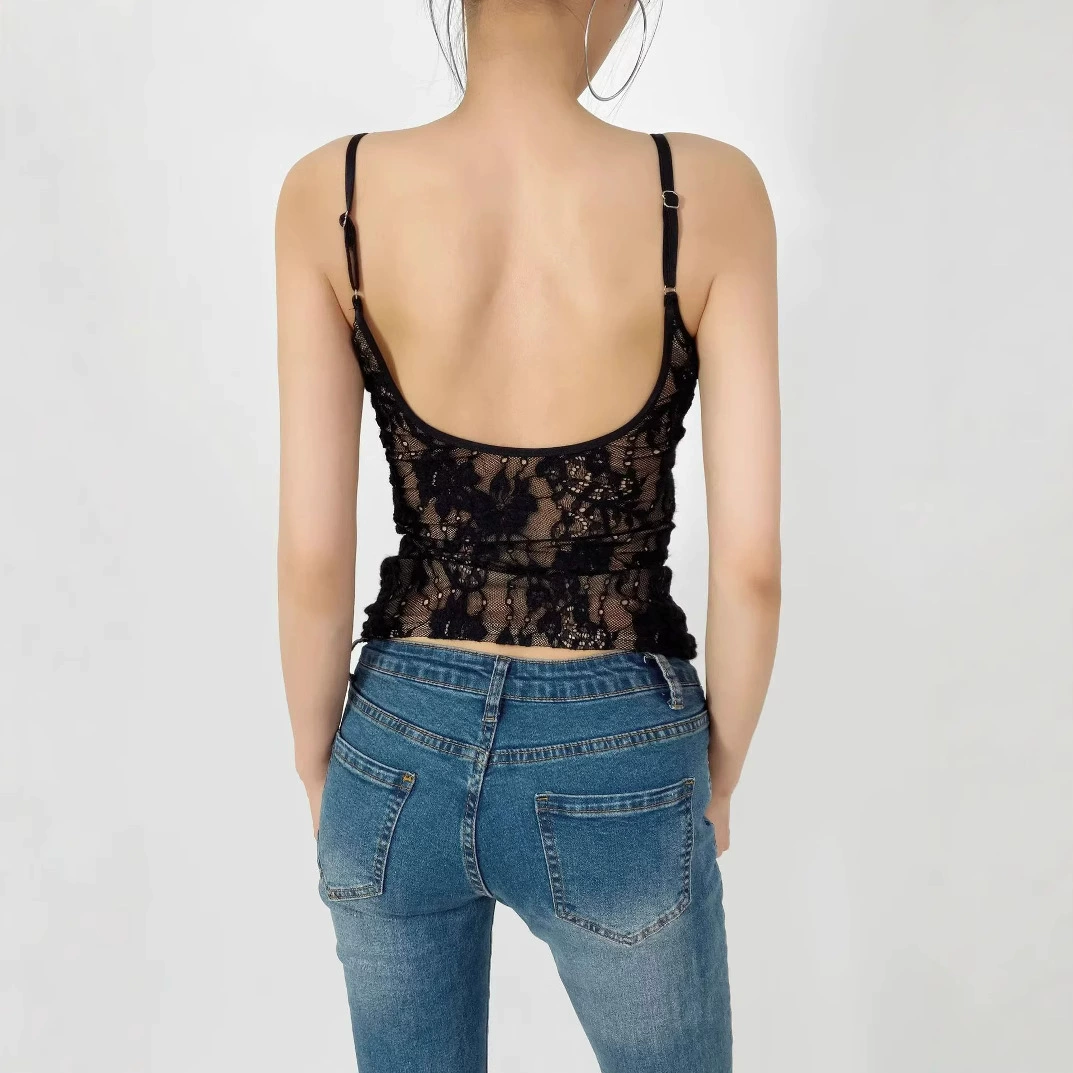 Кружевная сексуальная укороченная майка-бюстгальтер облегающего кроя, утягивающий эффект, американский стиль, открытая спина