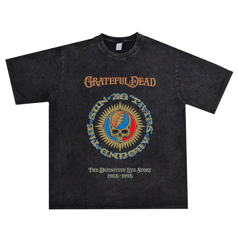 Direct-print Grateful Dead rock band printed T-shirt, short-sleeved, loose fit, unisex, heavyweight Direct-print Grateful Dead rock band printed T-shirt, short-sleeved, loose fit, unisex, heavyweight