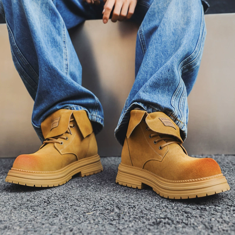 Высокая банда плюс бархатные сапоги Martin 2024 зимние новые увеличенные большие желтые сапоги ретро дикий тренд мужская обувь 44306-J